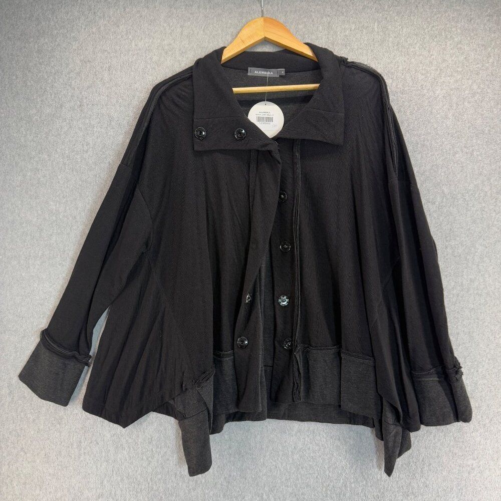 Alembika Women's Size Small Black Button Front Cardigan Jacket Lagenlook Drape - Picture 1 of 12